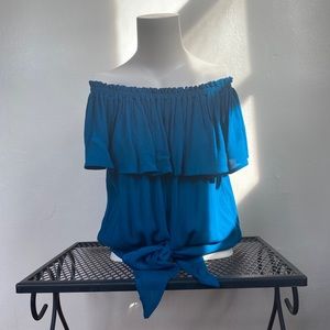 EXPRESS Off Shoulder Tie Front Top Blue Size XS
